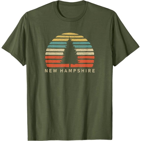 Retro Sunset New Hampshire Pine Tree Softstyle Unisex T-Shirt,Military Green Color,Size 5-6T