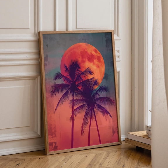 Retro Sunset Palm Tree 80s Synthwave Poster Unframed Paper Print