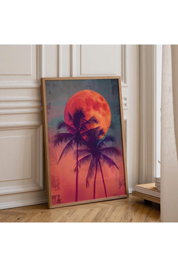 Retro Sunset Palm Tree 80s Synthwave Poster Unframed Paper Print