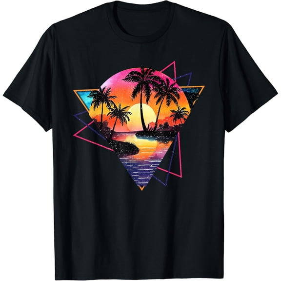Retro Sunset Palm Trees Beach Shirts 2024 Summer Funny T-Shirt