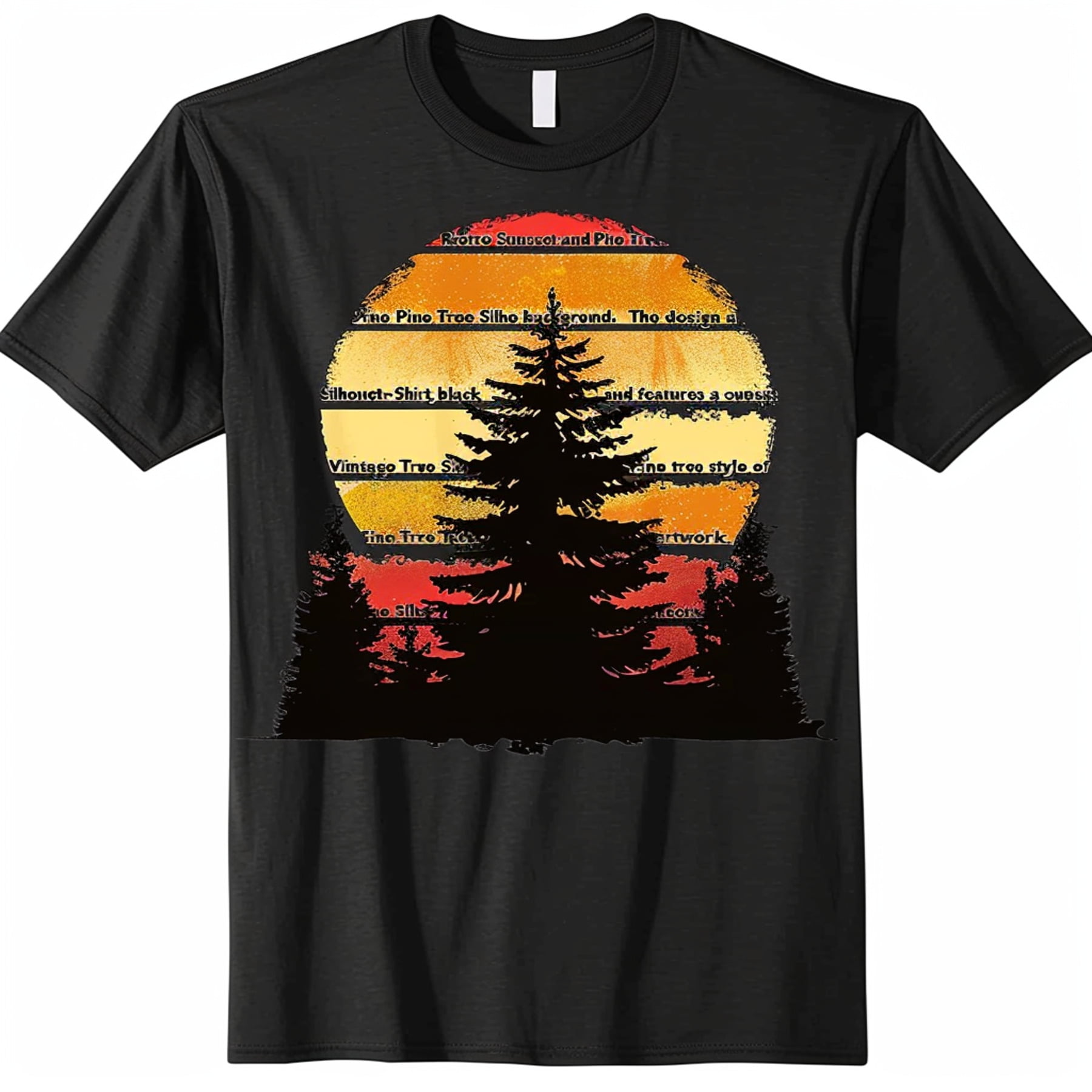 Retro Sunset Pine Tree Black TShirt: Vintage vibes with a stunning ...