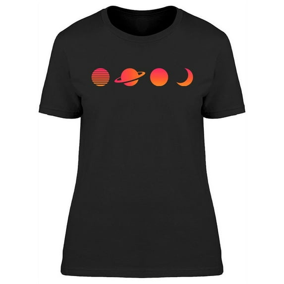 Retro Sunset Planets Design T-Shirt Women -Image by Shutterstock, Female XX-Large
