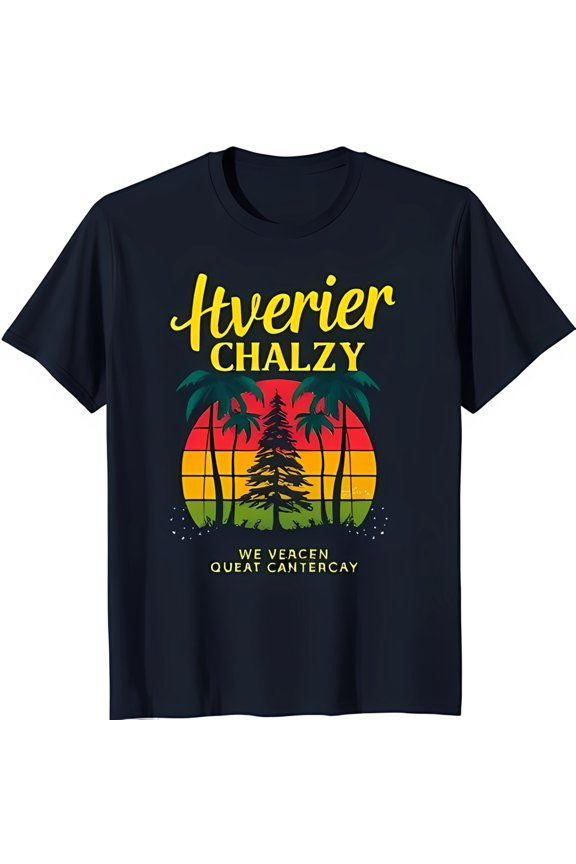 Retro Sunset Scene T-Shirt with Tree & Trees Dark Blue