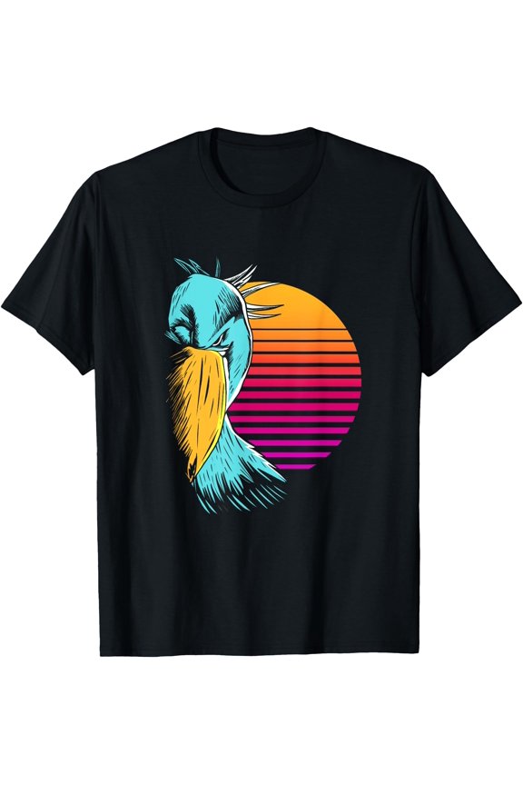 Retro Sunset Shoebill Stork Shoe Bill Bird T-Shirt , Vintage T-Shirt