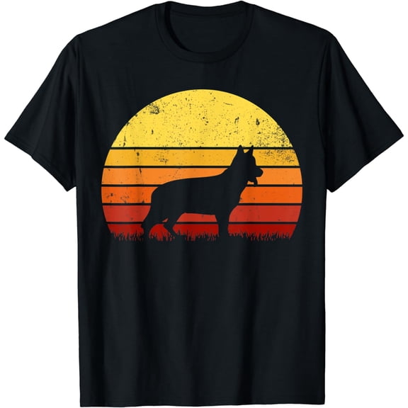 Retro Sunset Silhouette German Shephard Dog Lover Gift T-Shirt