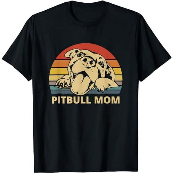 Retro Sunset Smiling Pitbull Graphic for Pitbull Mom Short Sleeve T-Shirt