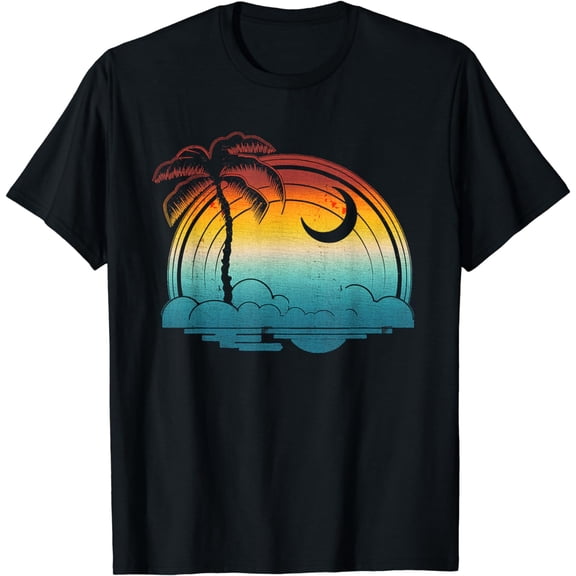 Retro Sunset South Carolina Flag Palmetto Tree Crescent Moon T-Shirt