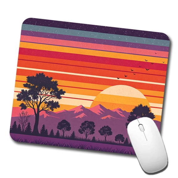 Retro Sunset Stripes Mountains Mouse Pad Low Profile Gaming Mat