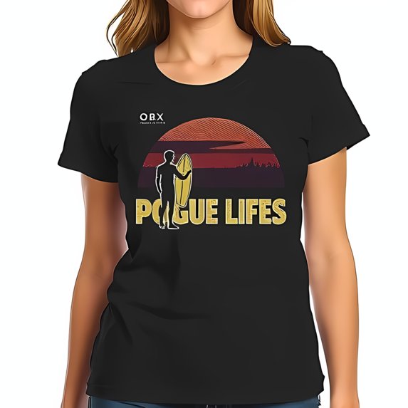 Retro Sunset Surfer Graphic Cotton Short Sleeve T-Shirt - " POGUE LIFES " Vintage Style with OBX