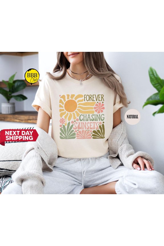 Retro Sunset Tee: Forever Chasing Sunsets T-Shirt, Summer Vacation TSHIRT All Size S-5XL