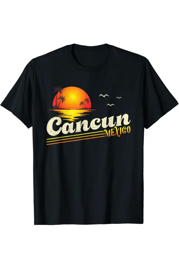 Retro Sunset Tropical Summer Vacation Cancun Beach Mexico T-Shirt
