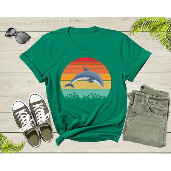 Retro Sunset Vintage Ocean Sea Dolphin Animal Fish Lover Gift for Dolphin Lovers Women Men Adults Kids Mom Dad Girls Boys Shirt T-Shirt