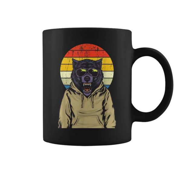 Retro Sunset Wolf Coffee Mugs