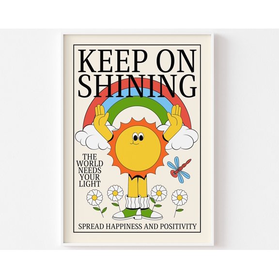 Retro Sunshine Character Print Positive Cartoon Poster