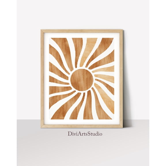 Retro Sunshine Sun Boho 70'S Mid Century Modern Art Minimal Abstract Sun Poster , Poster Print Only