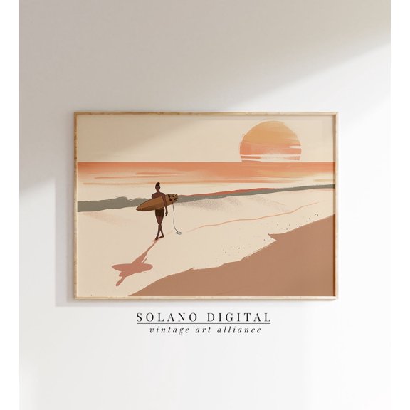 Retro Surf Art Print Beach Sunset Version 2, Unframed Paper Poster 8x10in