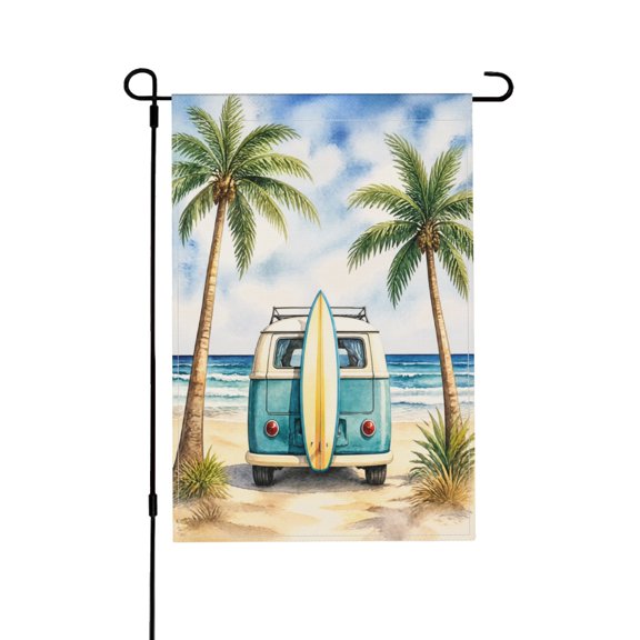 Retro Surf Van Tropical Beach Garden Flag For Coastal Outdoor Decor 12x18 in