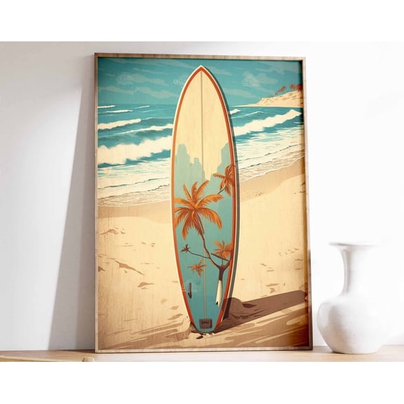 Retro Surf Vintage Surfing Beach Adventure Wall Art Print, Unframed Paper Poster 24x36in