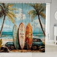 thumbnail image 1 of Retro Surfboard Shower Curtain for Bathroom Decor Kids Beach Palm Tree Bath Curtain for Boys Girls Teens Surfing Bathroom Accessories Coastal Car Waterproof Fabric-72"W x 86"L (Pack of 1), 1 of 7
