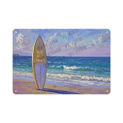 Retro Surfboard Wall Art   8x12 Inch Tin Sign for Beach House, Living Room, or Garage   Ideal Gift for Surfers, Beach Bums, and Ocean Lovers