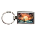 thumbnail image 1 of Retro Surfer Beach Tropical Sunset Illustration Metal Rectangle Keychain, 1 of 7