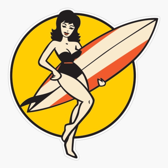 Retro Surfer Beach Wave Sticker