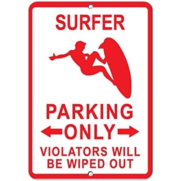 Retro Surfer Parking Only Warning Metal Tin Sign, Vintage Wall Decor for Home, Garage or Street, 12 x 8 Inch