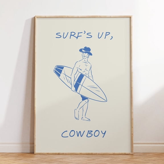 Retro Surfing Art Print, Vintage Coastal Cowboy Decor UNFRAMED PAPER POSTER, Home Decor, Vintage Gift, Living Room Dercor