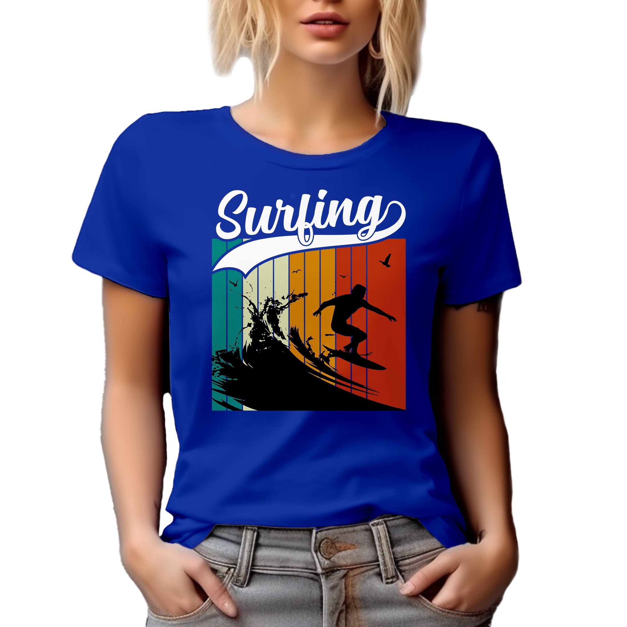 Retro Surfing Art feat. a Surfer, Royal Blue T-Shirt, 3XL