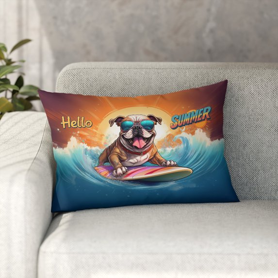 Retro Surfing Bulldog in Cool Sunglasses Hello Summer Waves Pillowcase Double Sided Dog Lover Gifts Idea Pillow Case Covers - 10001