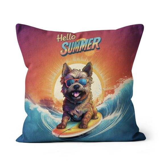 Retro Surfing Cairn Terrier in Cool Sunglasses Hello Summer Waves Pillow Cushion Double Sided Cairns Dog Lover Throw Pillow - 10001