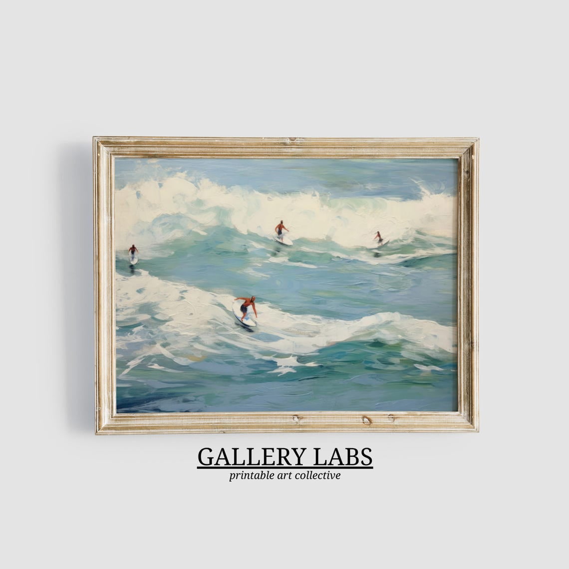 Retro Surfing Coastal Painting Wall Art Vintage Ocean Print Able Beach ...