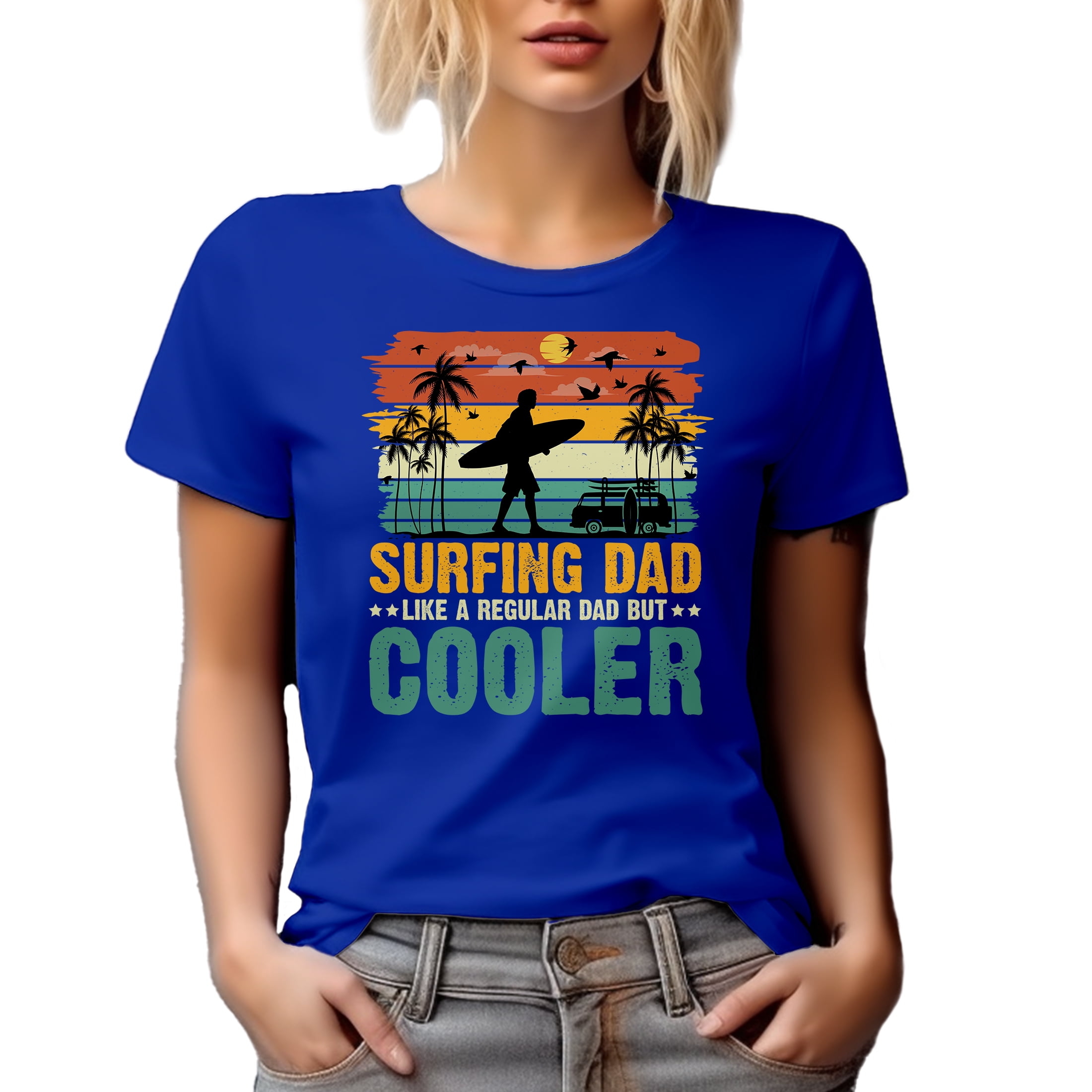 Retro Surfing Dad Like a Regular Dad but Cooler, Surfer Father's Day, Royal Blue T-Shirt, Medium