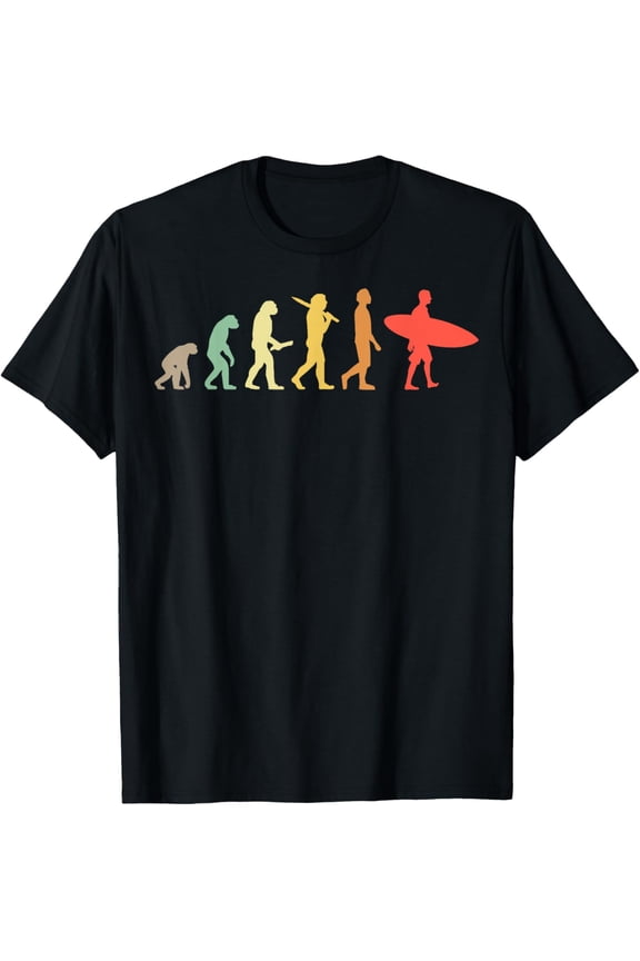 Retro Surfing Evolution Gift For Surfers T-Shirt men and women can wear, black, white, gifts