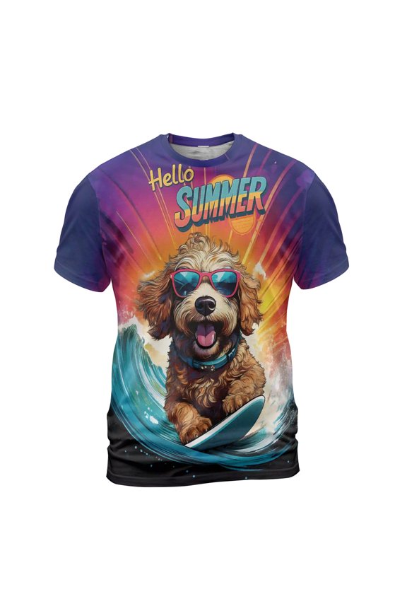 Retro Surfing Goldendoodle in Cool Sunglasses Hello Summer Waves All Over Print 3D Shirt Unisex Merch Doodle Dog Lover Gifts Idea - 10001