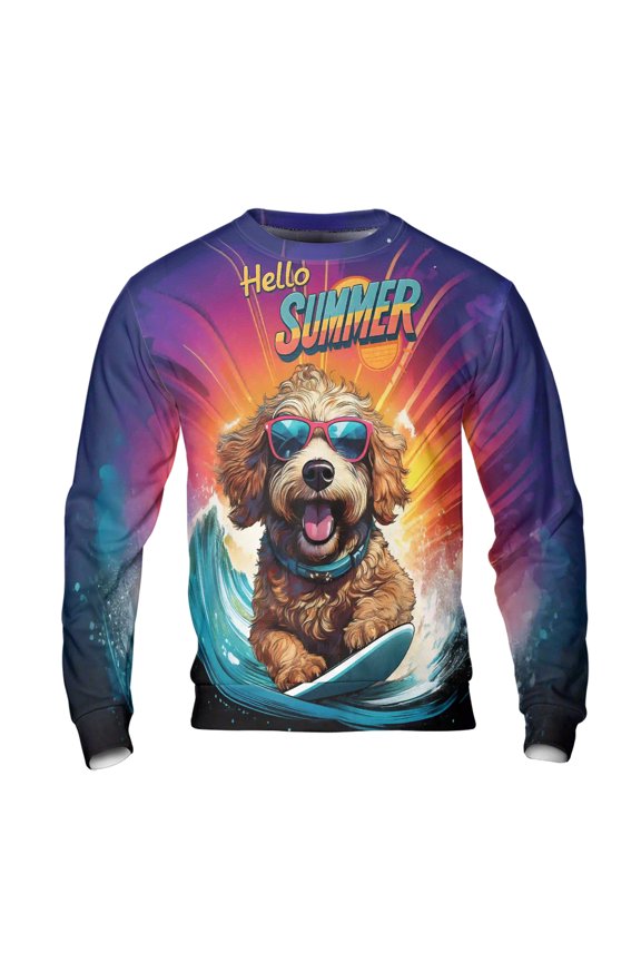 Retro Surfing Goldendoodle in Cool Sunglasses Hello Summer Waves All Over Print 3D Sweatshirt Unisex Merch Doodle Dog Lover Gifts Idea - 10001