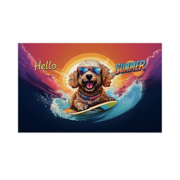 Retro Surfing Goldendoodle in Cool Sunglasses Hello Summer Waves Doormat Doodle Dog Lover Gifts Idea Indoor Outdoor Welcome Mat - 10001
