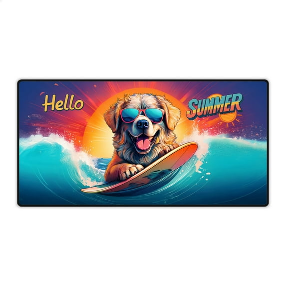 Retro Surfing Great Pyrenees in Cool Sunglasses Hello Summer Waves Desk Mat Full Keyboard Mouse Pad Pyr Dog Lover Large Mousepad - 10001