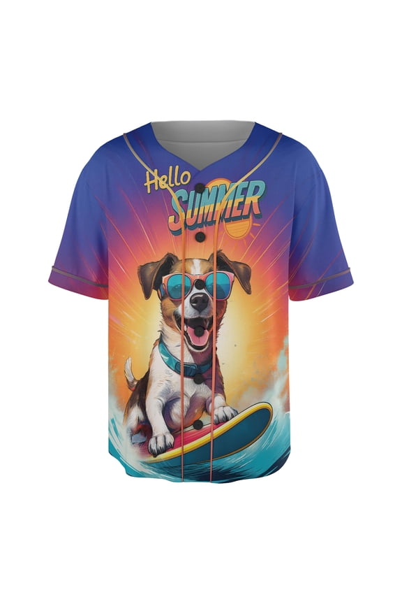 Retro Surfing Jack Russell Terrier in Cool Sunglasses Hello Summer Waves All Over Print 3D Baseball Shirt Parson Jack Dog Lover Softball Sport - 10001