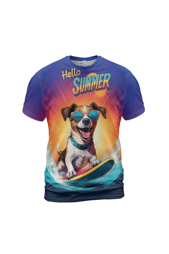 Retro Surfing Jack Russell Terrier in Cool Sunglasses Hello Summer Waves All Over Print 3D Shirt Unisex Merch Parson Jack Dog Lover - 10001