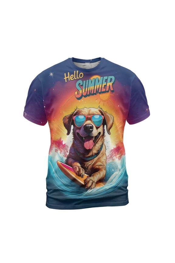 Retro Surfing Labrador Retriever in Cool Sunglasses Hello Summer Waves All Over Print 3D Shirt Unisex Merch Lab Dog Lover Gifts - 10001