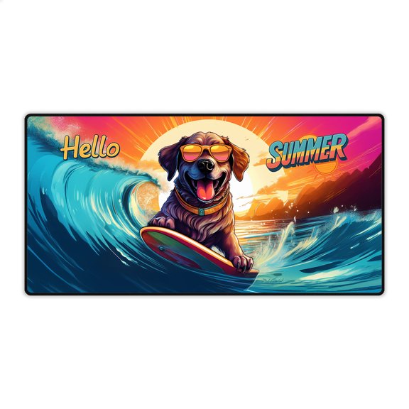 Retro Surfing Labrador Retriever in Cool Sunglasses Hello Summer Waves Desk Mat Full Keyboard Mouse Pad Lab Dog Lover Gifts Large Mousepad - 10001