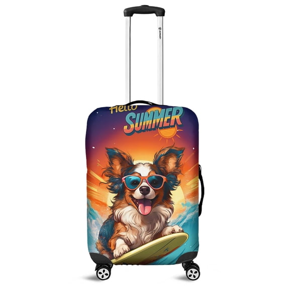Retro Surfing Papillon in Cool Sunglasses Hello Summer Waves Travel Luggage Cover Pap Butterfly Dog Lover Suitcase Dust Protective Decor - 10001
