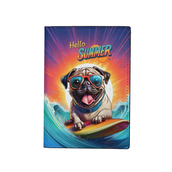 Retro Surfing Pug in Cool Sunglasses Hello Summer Waves Travel Passport Wallet Dog Lover Gifts PU Leather Passport Holder Cover - 10001