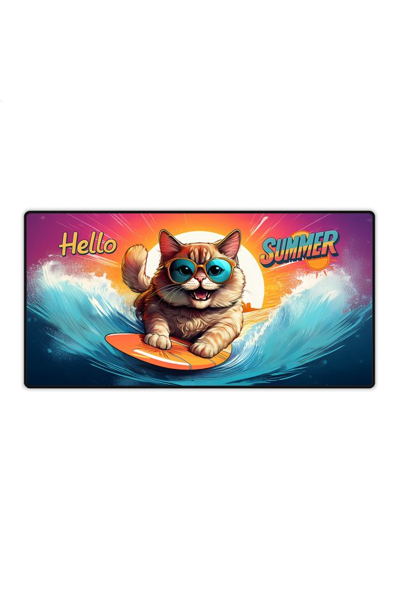 Retro Surfing Ragdoll in Cool Sunglasses Hello Summer Waves Desk Mat Full Keyboard Mouse Pad Cat Lover Kitten Owner Gifts Idea Large Mousepad - 10001