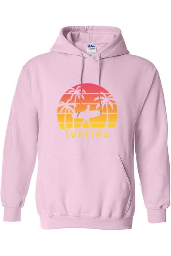 Retro Surfing Sunset Summer Beach Surfboard Graphic Art Print Hoodie, for men & women, up to size 5XL