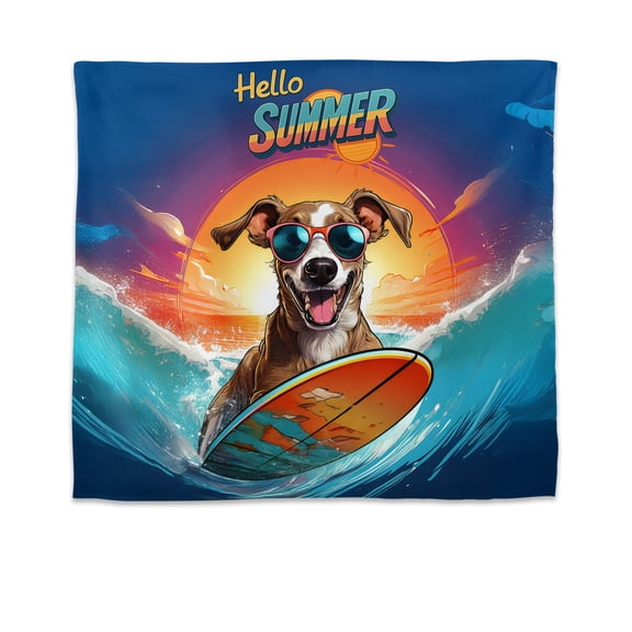 Retro Surfing Whippet in Cool Sunglasses Hello Summer Waves Tapestry Dog Lover Wall Hanging Backdrop Home Decor - 10001