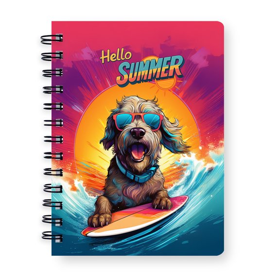 Retro Surfing Wirehaired Pointing Griffon in Cool Sunglasses Hello Summer Waves Spiral Bound Journal Dog Lover 5x7in Spiral Notebook - 10001