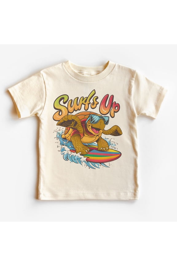 Retro Surfs Up Sea Turtle Toddler Shirt - 90'S Vintage Summer Lil Dude Surfing Kids Outfit - Boho Adult, Toddler & Youth Tee TODDLER SHORT SLEEVE TEE BELLA CANVAS 3001T