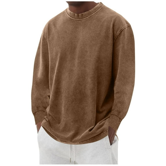 Retro Sweatshirt Men Long Sleeve Shirts Top Crewneck Breathable Workout Athletic Shirt Loose Fit Casual Pullover Vintage Denim Washed Sweatshirts